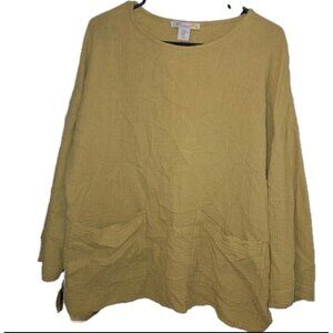 C&C California Tunic Womens M Mustard Yellow Cotton Tunic Pockets 3/4 Sleeve